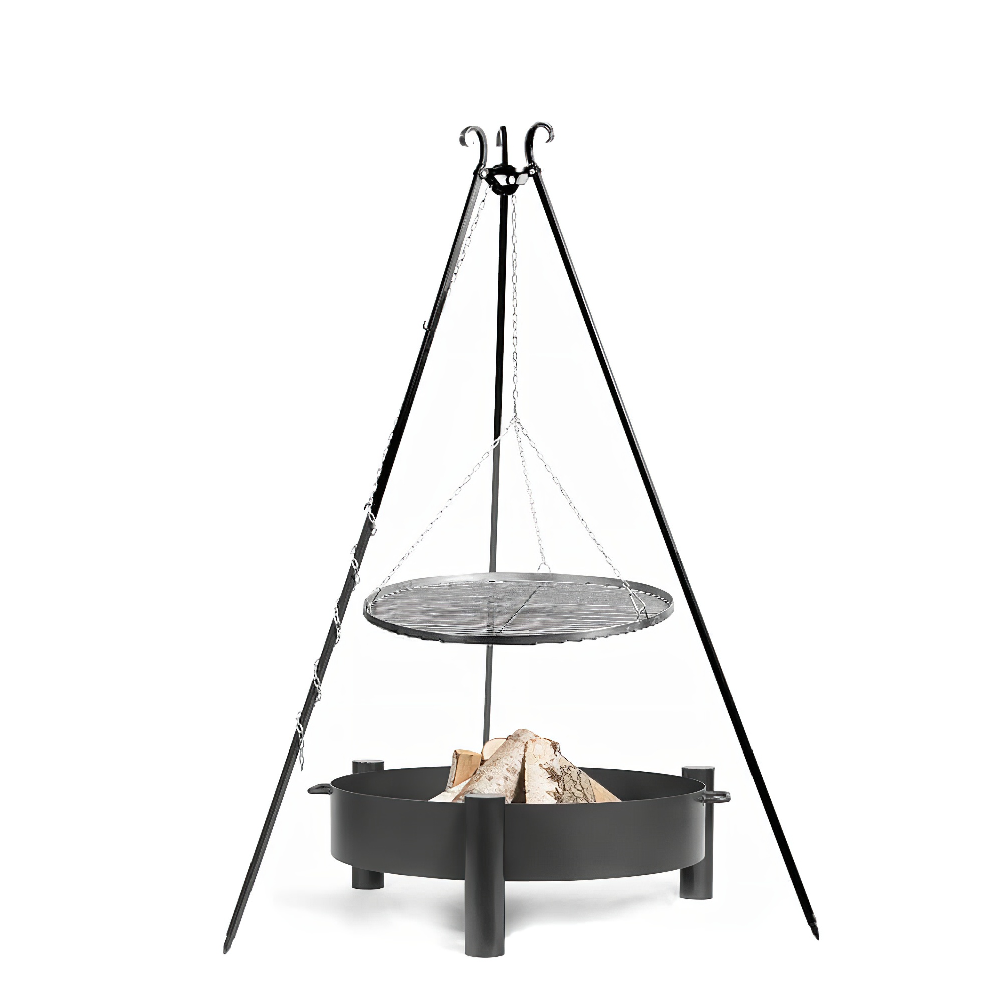 Feuerschale und Dreibein Grill als hochwertiges Set - Stahl - Riados Gartengrill / 70cm / ohne Kurbel