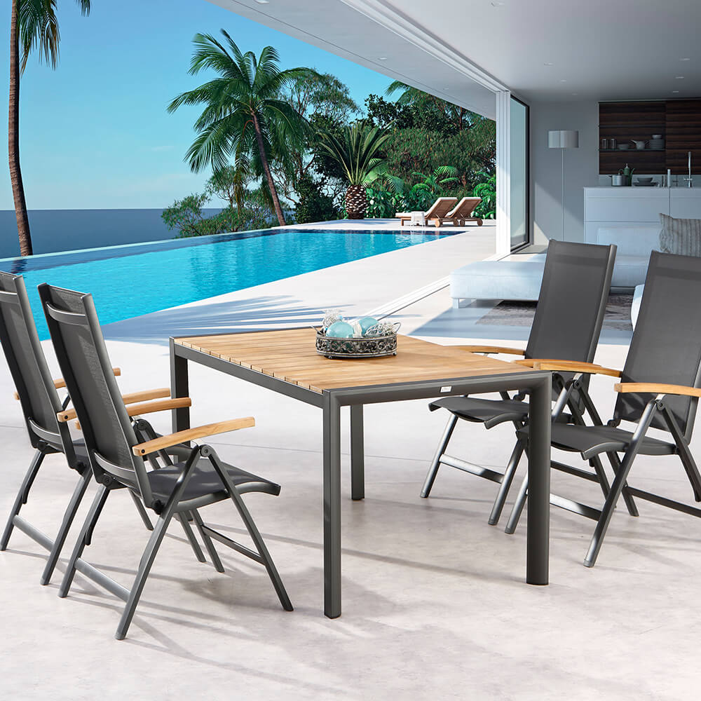 Sitzgruppe für 4 Personen aus Holz und Ergotex - Möbel-Set Spirabilis / Anthrazit