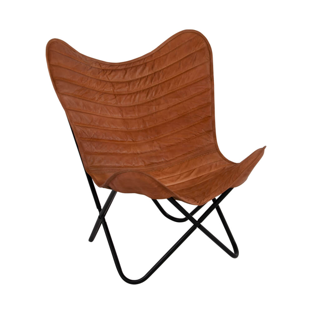 Robuster Gartensessel aus Ziegenleder - braun - Schmetterlingstuhl Sur