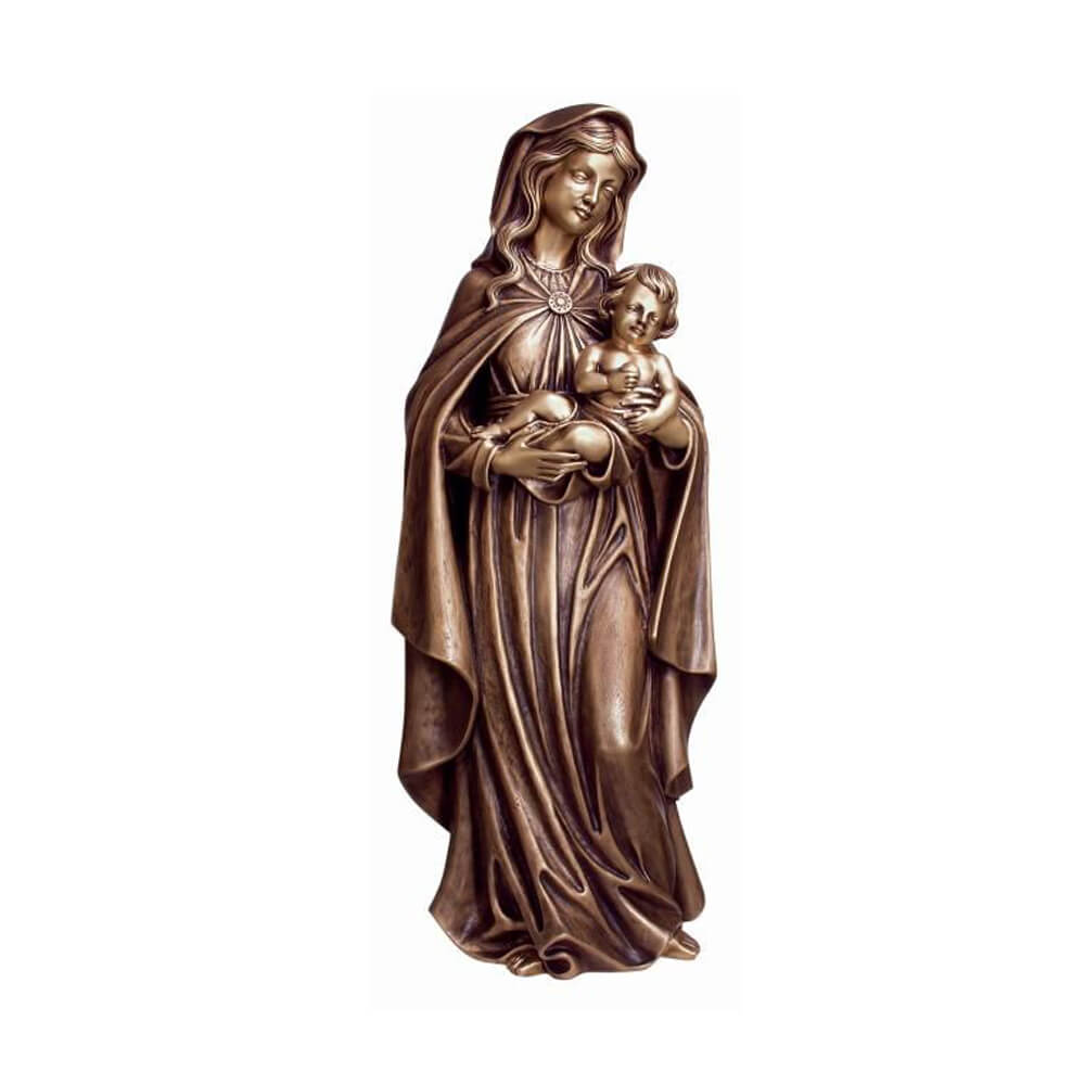 Bronzene Statue der Jungfrau Maria mit Kind, dekoratives Gartenelement