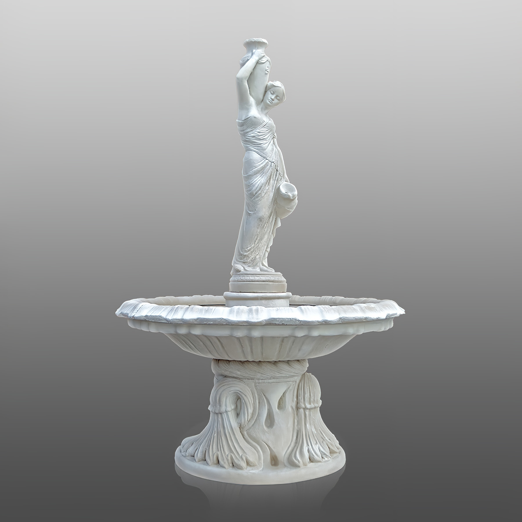 Fontana da giardino bianca con scultura di donna, perfetta per decorazioni da giardino esclusive