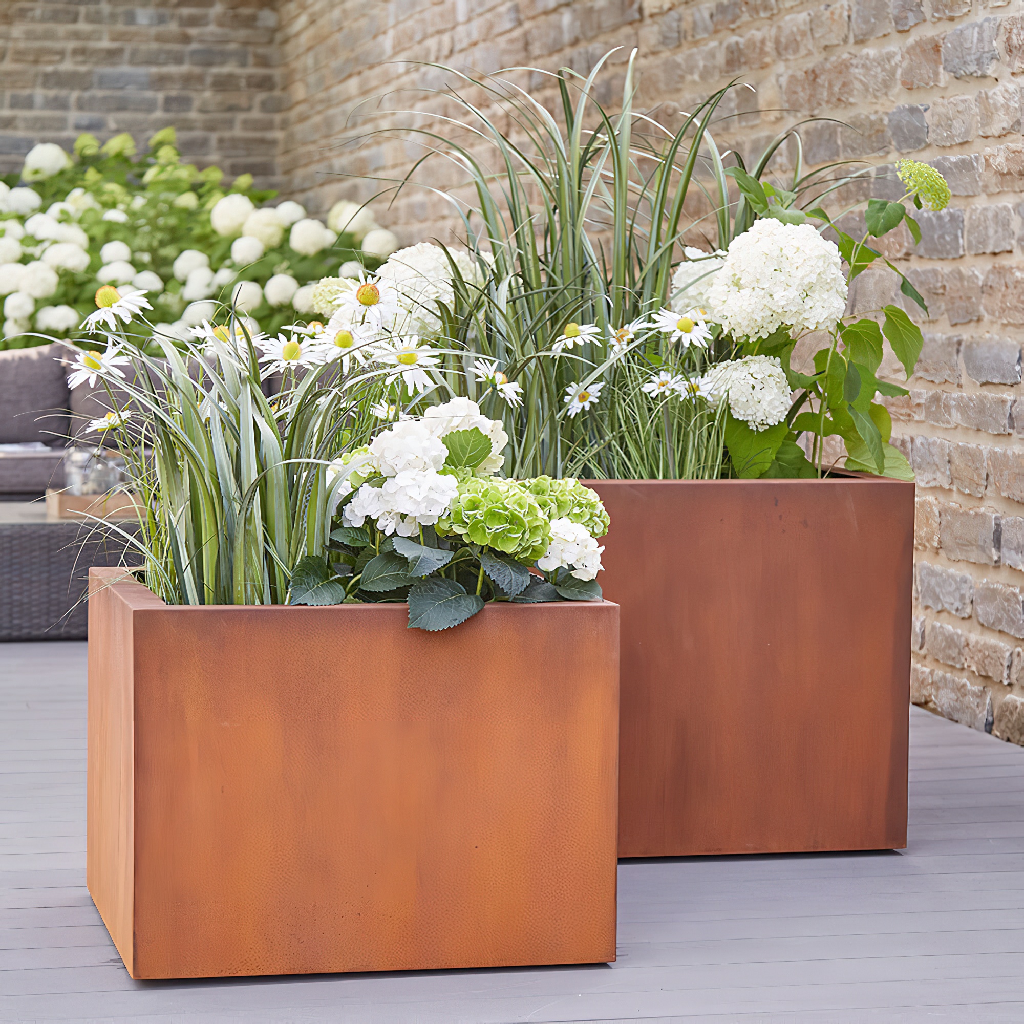 2er Set Pflanzkübel aus Rost Metall - eckig - Marbella