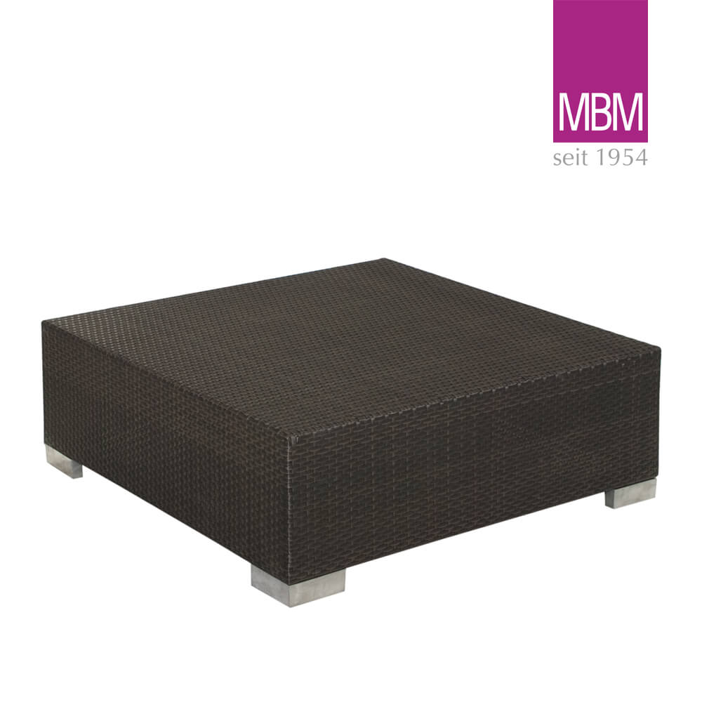 Brauner quadratischer Gartentisch aus Polyrattan mit Metallfüßen