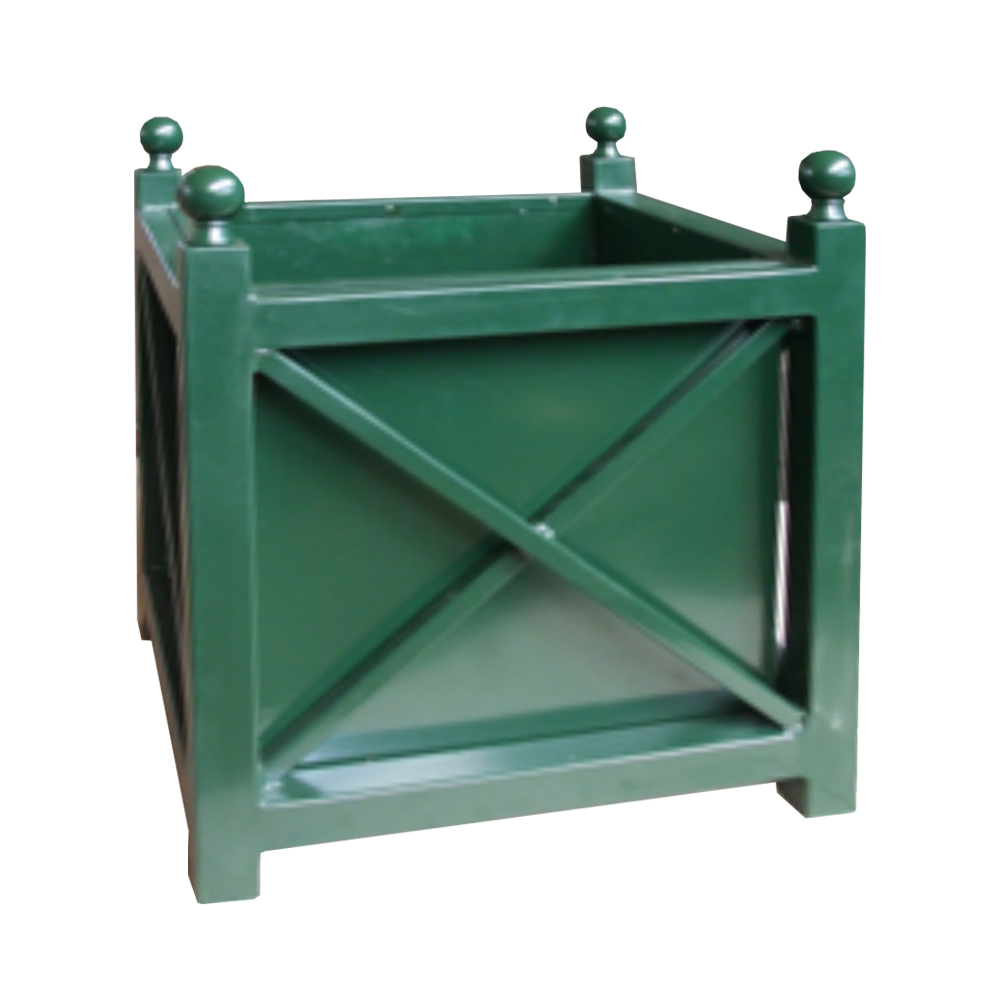 Grüner Pflanztopf aus Stahl - eckig - Landhaus-Stil - Libro Allgare / 53x40x40cm (HxBxT)