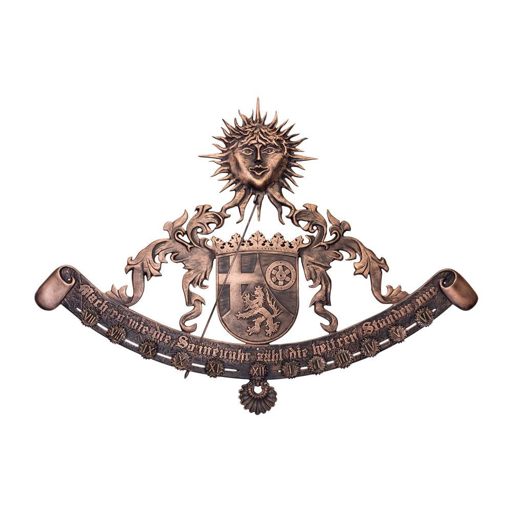 Exklusive Metall Wand Sonnenuhr mit Landeswappen Rheinland-Pfalz - Rheinland-Pfalz