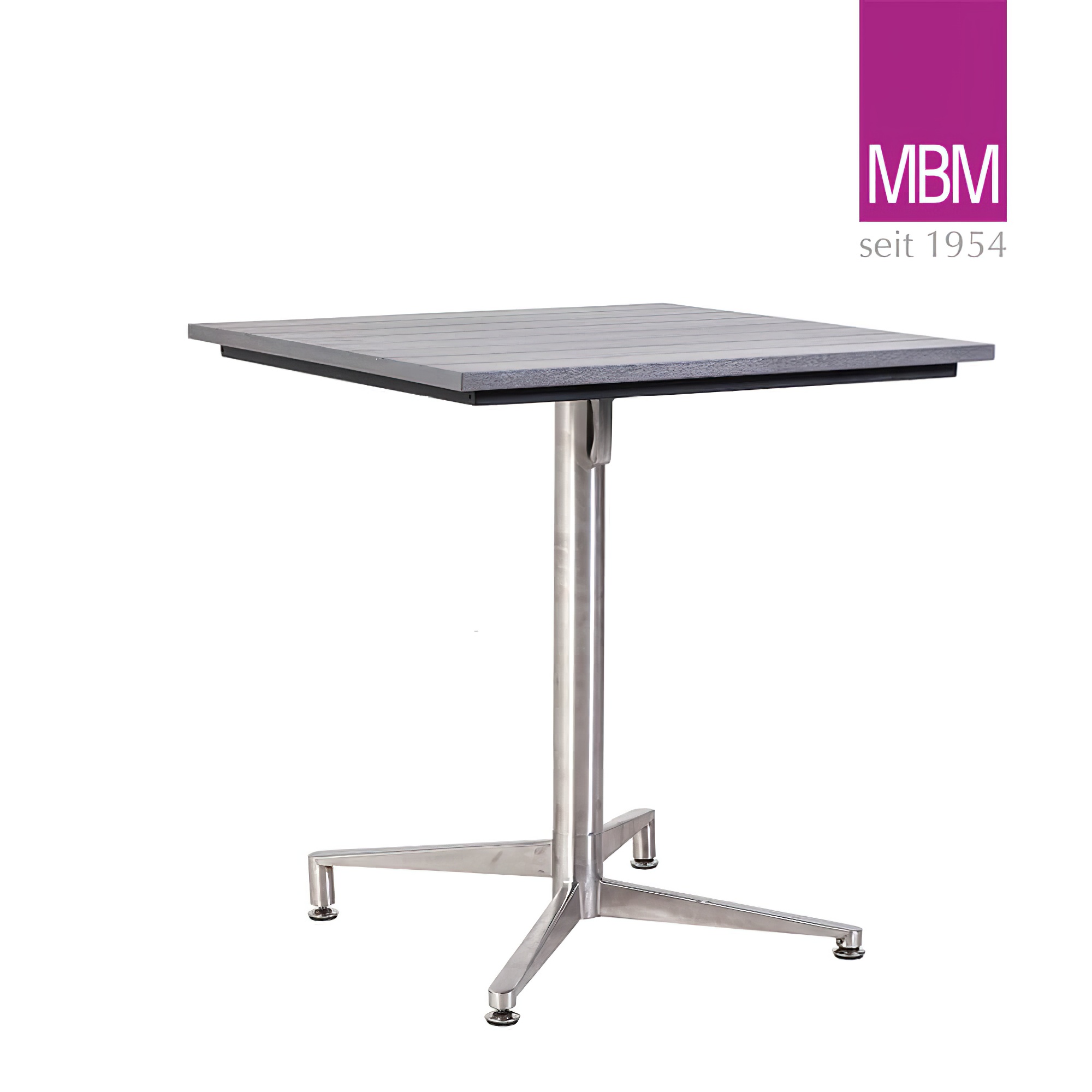 Bistrotisch für den Garten aus Edelstahl und Resysta von MBM - Bistro-Tisch Victory / Tischplatte Stone Grey
