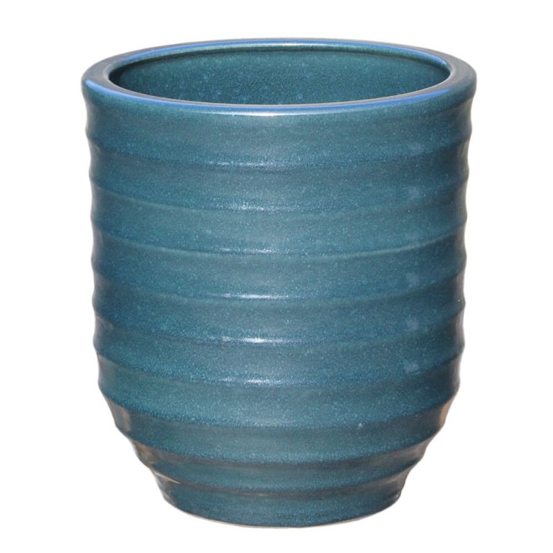 Pot en céramique bleu avec rainures, parfait pour la décoration de jardin et les plantes