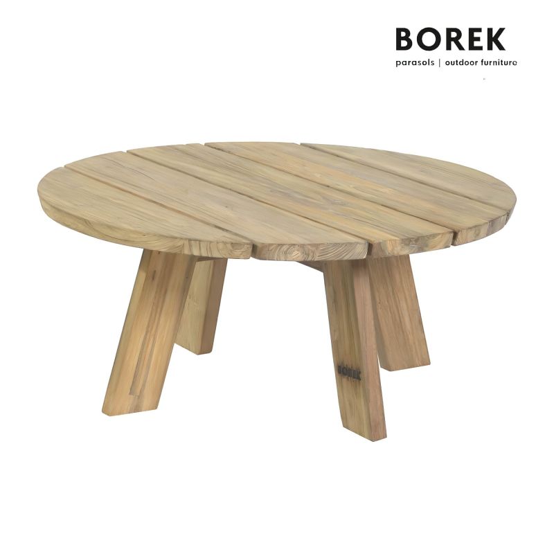 Table de jardin ronde en bois naturel avec pieds robustes