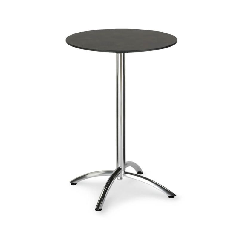 Table de jardin ronde avec cadre en métal argenté et plateau noir
