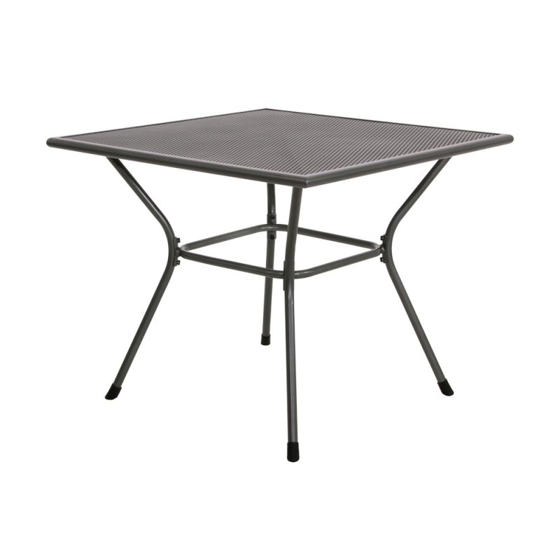 Table de jardin carrée avec cadre en métal noir et plateau à treillis