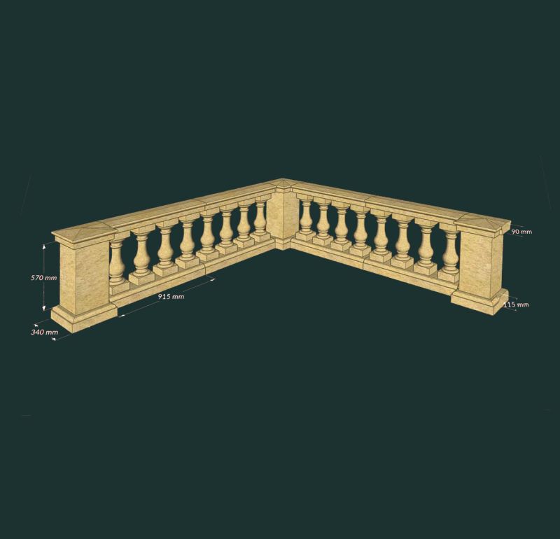 Balustrade en pierre en forme de L comme décoration de jardin exclusive avec dimensions