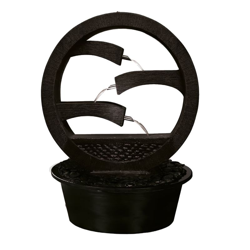 Jeu d'eau rond en matériau noir avec trois cascades pour le jardin