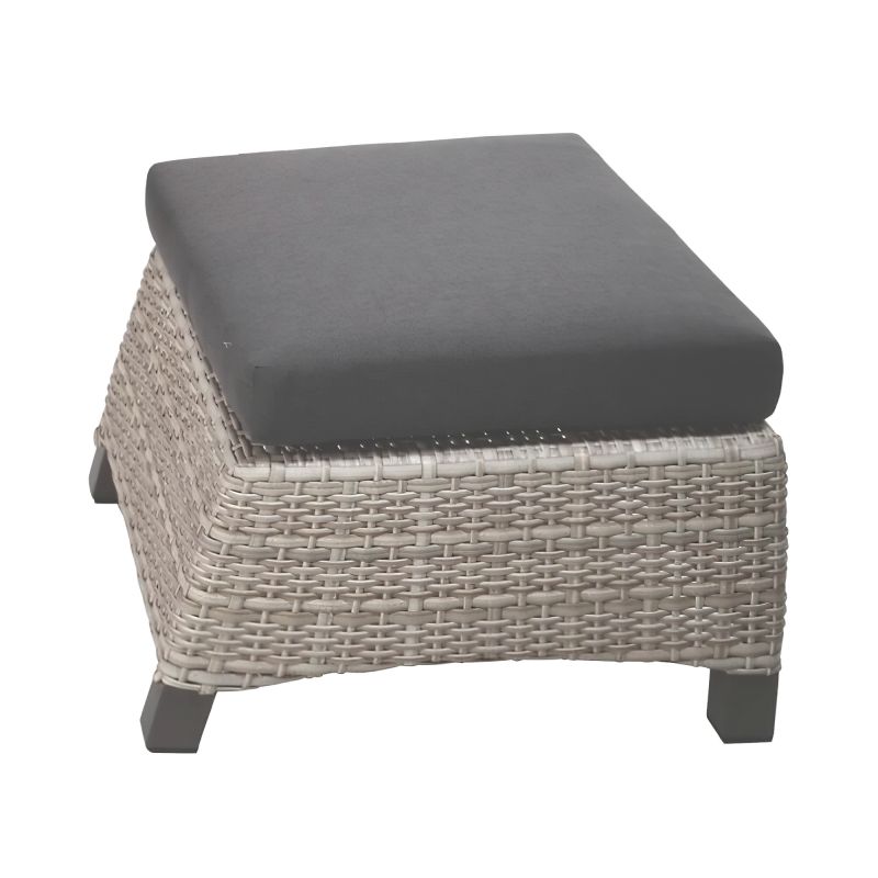 Sgabello da giardino in rattan beige con cuscino grigio