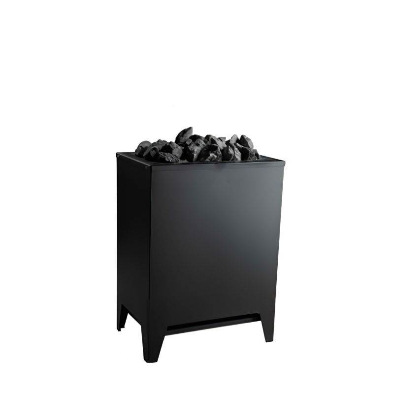 Grill de jardin noir carré avec charbon incandescent, idéal pour le jardin
