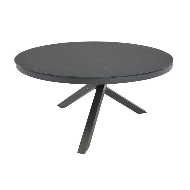 Table de jardin ronde noire avec pied métallique à trois branches