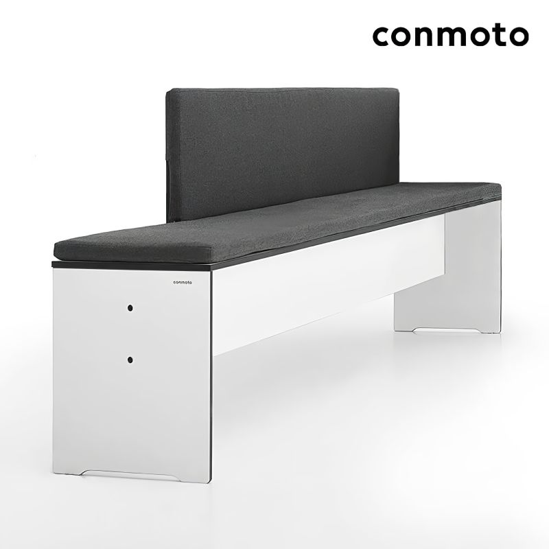 Panca da giardino in metallo bianco con cuscino grigio, design semplice ed elegante