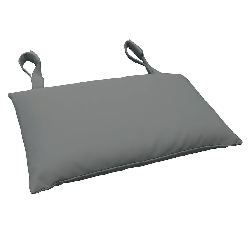 Coussin de siège rectangulaire gris avec deux boucles pour fixation aux meubles de jardin