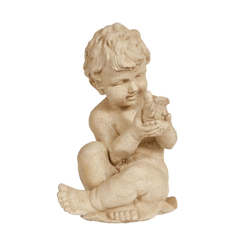 Statue beige d'ange assis en pierre pour le jardin