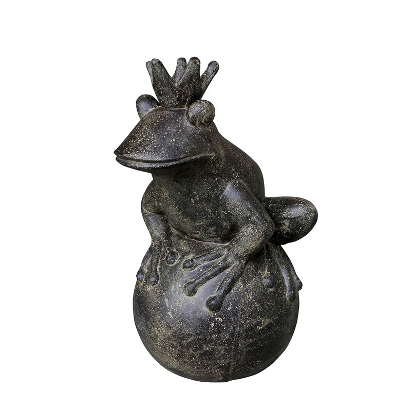 Décoration de jardin grenouille en pierre assise sur une sphère avec couronne