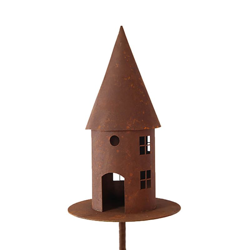 Décor de jardin mangeoire à oiseaux avec finition rouillée en forme de petite tour