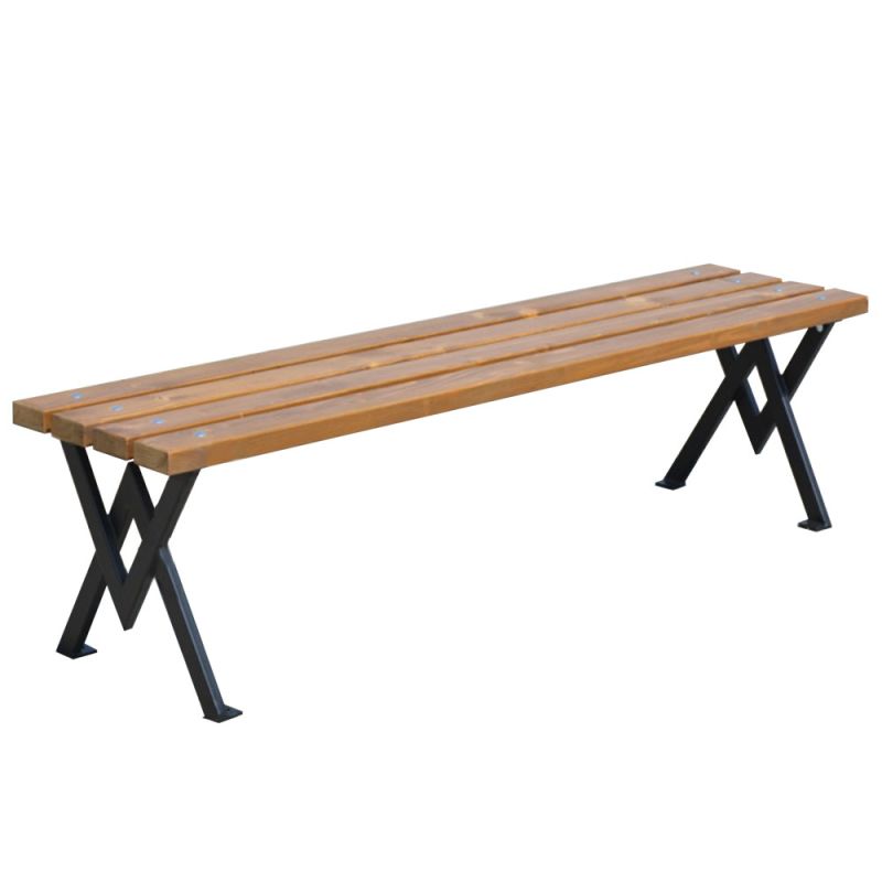 Panchina semplice con seduta in legno e gambe in metallo nero