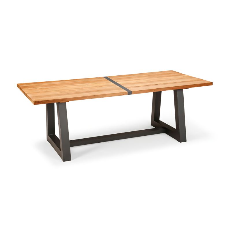 Table de jardin moderne avec plateau en bois et cadre en métal solide