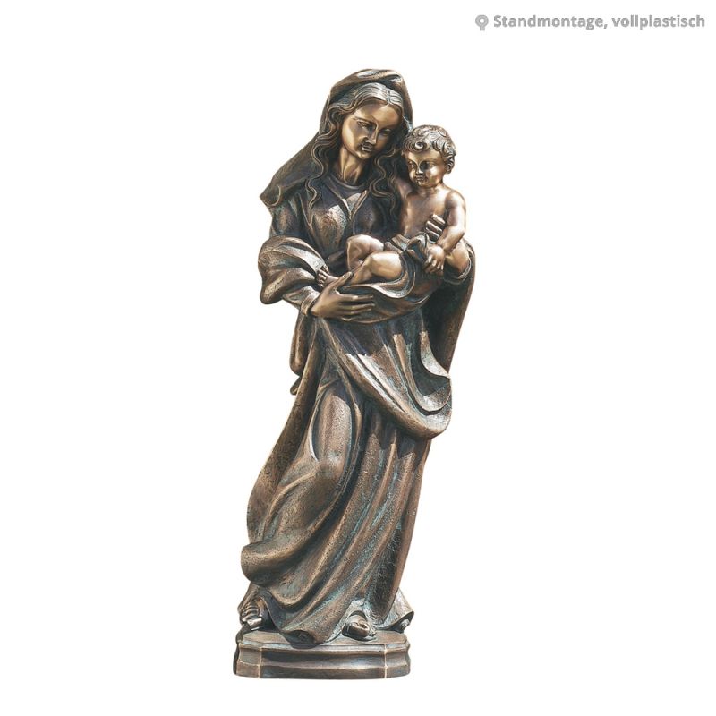 Elegante decorazione da giardino in bronzo raffigurante Madonna con Bambino