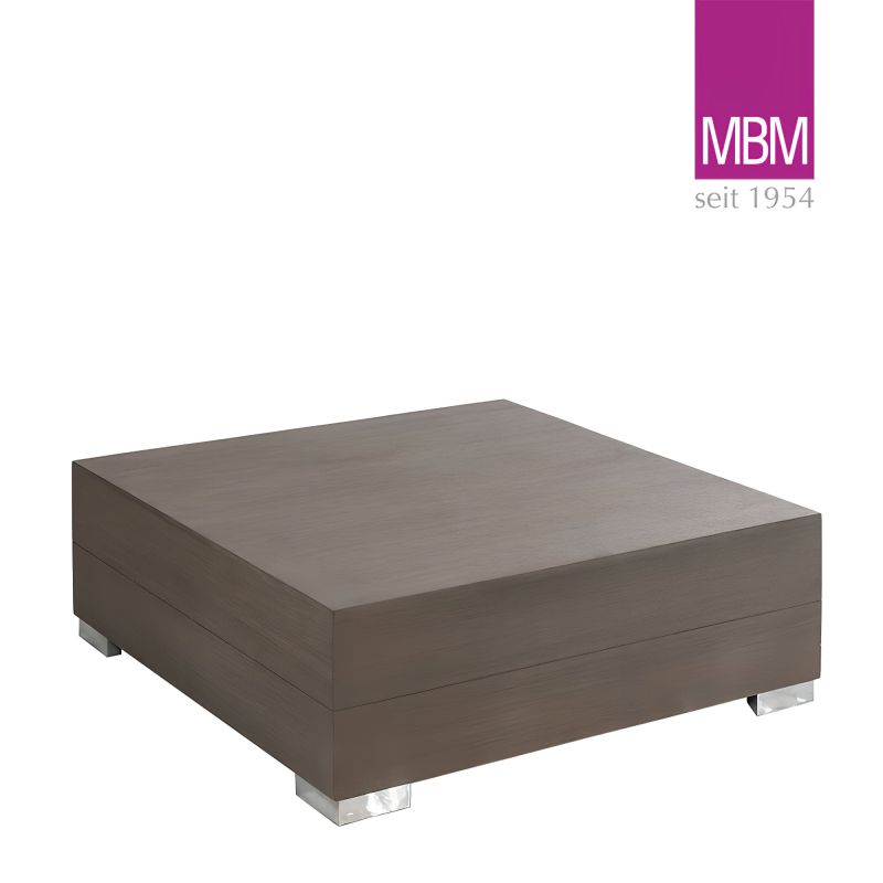 Table de jardin carrée moderne avec plateau en bois brun et pieds en métal