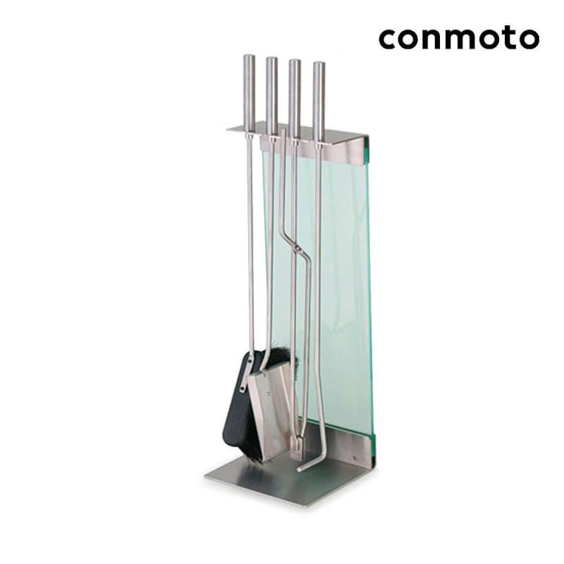 Ensemble en métal brillant et verre pour décoration de jardin et outils de cheminée