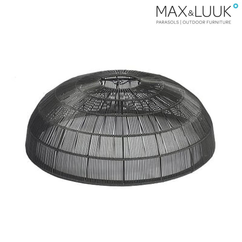 Parasol rond en métal noir avec un design en treillis ouvert
