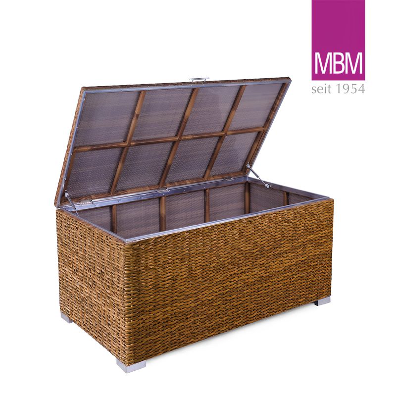Cassapanca da giardino aperta in rattan intrecciato per conservazione mobili da giardino