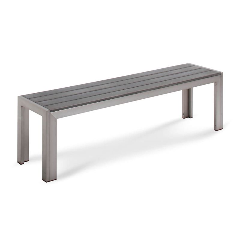 Panca da giardino semplice con struttura in acciaio inox e listelli di legno