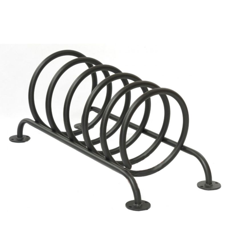 Porte-vélos noir simple avec plusieurs supports ronds, idéal pour le jardin