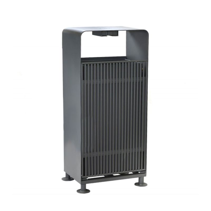 Cestino da giardino grigio rettangolare con manico integrato e fessure di ventilazione