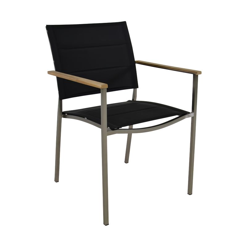 Fauteuil de jardin noir avec cadre en métal et accoudoirs en bois