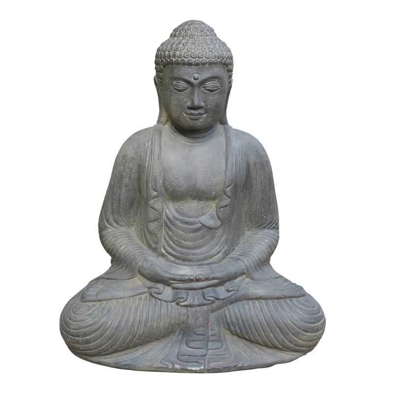 Statue grise de Bouddha en pierre en position de méditation pour le jardin