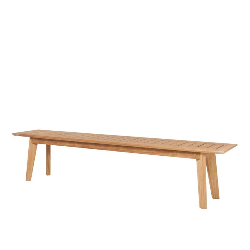Semplice panca da giardino lunga in legno, ideale per esterni