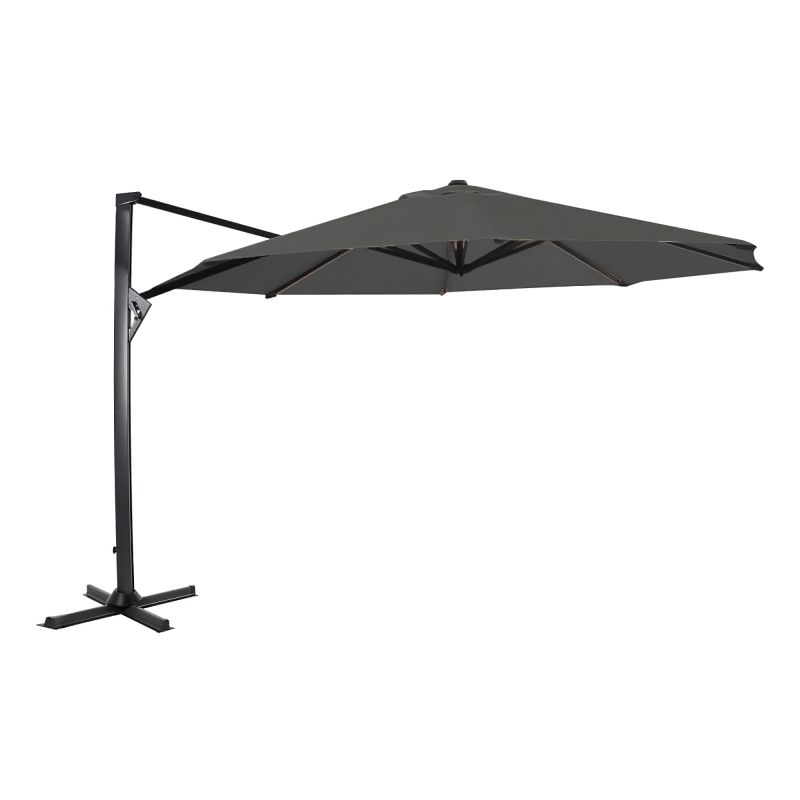 Parasol noir avec pied latéral, parfait pour espace jardin ou terrasse