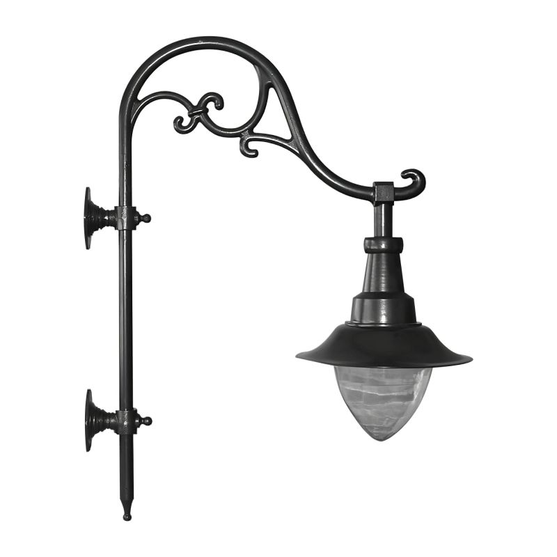 Support mural noir avec lanterne de jardin décorative en métal et verre