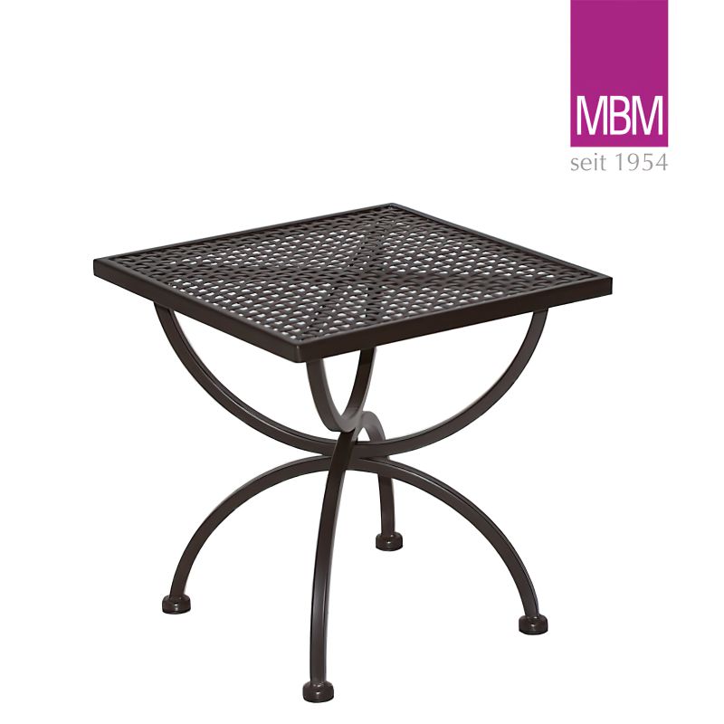 Table de jardin noire en métal avec plateau quadrillé et pieds incurvés
