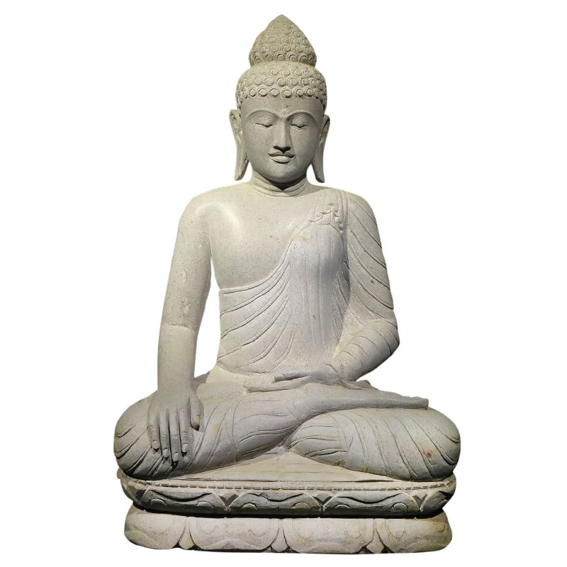 Statue de Bouddha en pierre assis en position du lotus, décoration de jardin exclusive