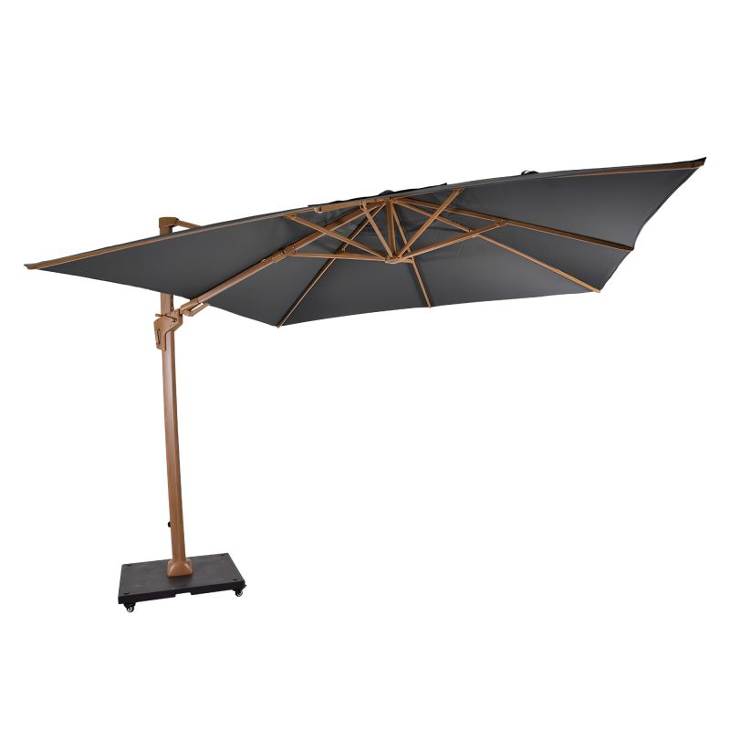 Grande ombrellone da giardino moderno con struttura color bronzo e telo grigio scuro