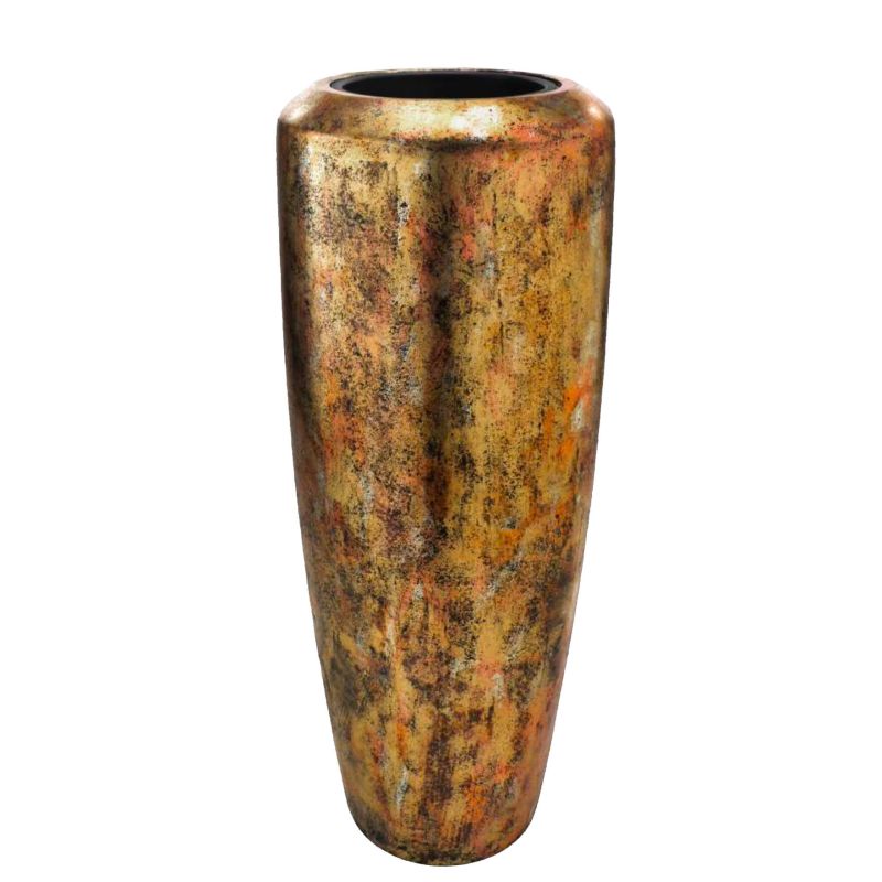 Elegante vaso alto con effetto antico marrone dorato per decorazione da giardino