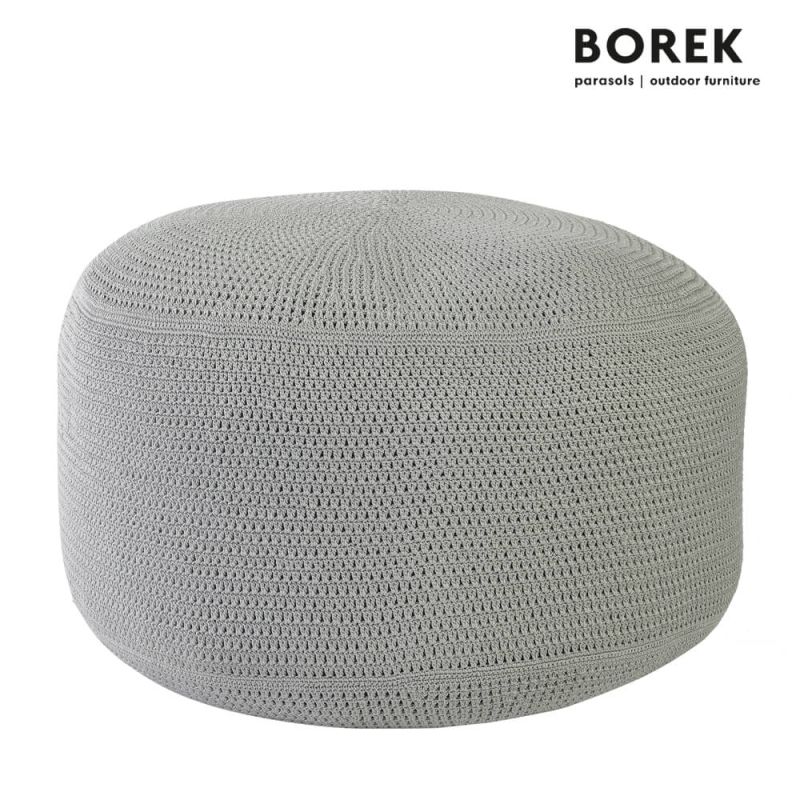 Pouf rotondo grigio lavorato a maglia per mobili da giardino