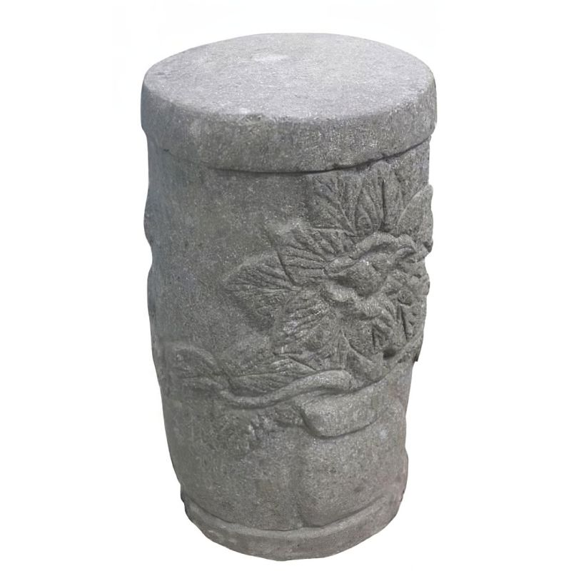 Tabouret rond en pierre avec relief de tournesol, parfait pour le jardin