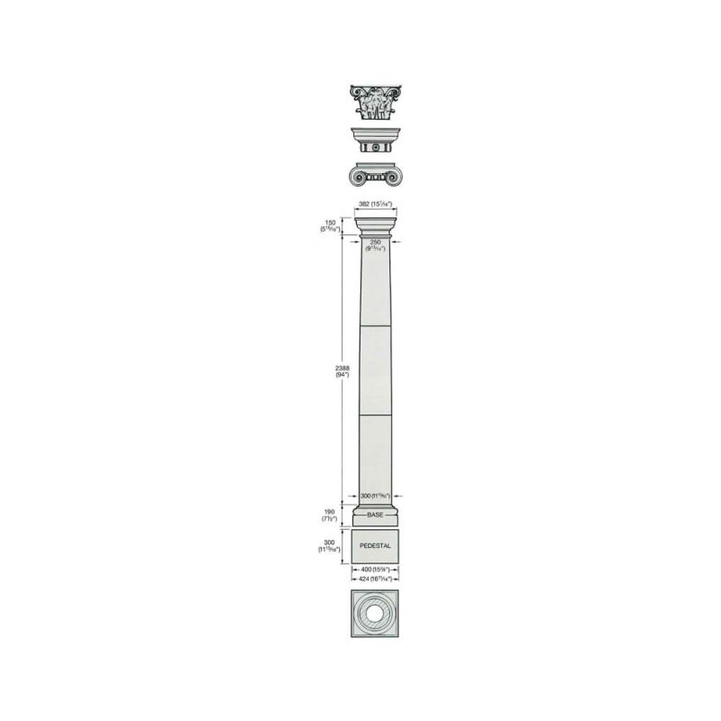 Dessin technique d'une colonne de jardin antique ornée