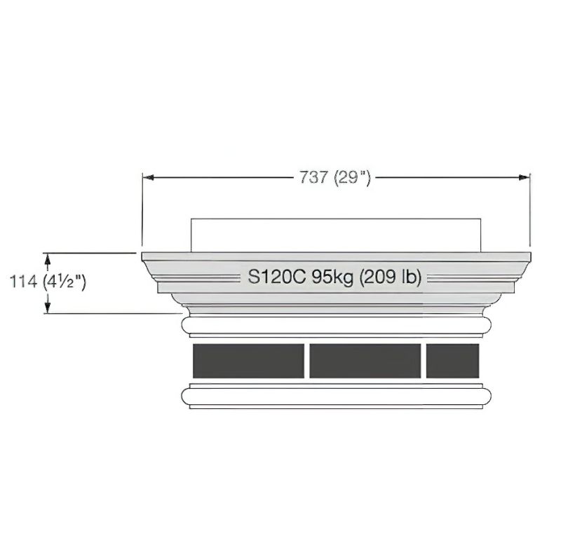 Dimensions et poids d'un socle de décoration de jardin rond pesant 95 kg
