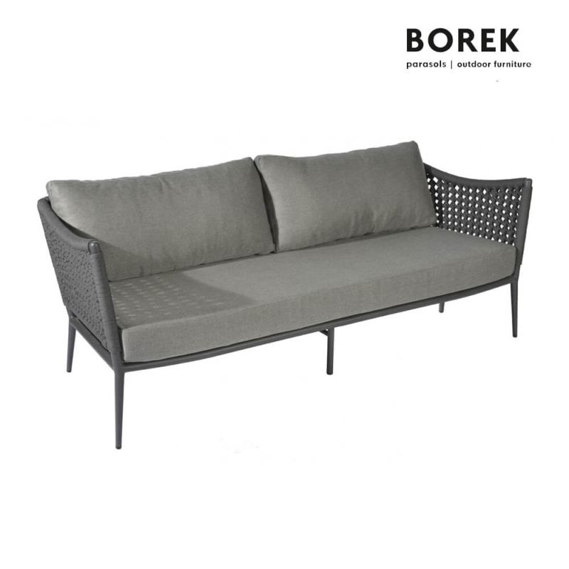 Canapé de jardin gris élégant avec deux coussins en matériau résistant aux intempéries