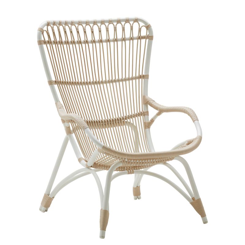 Fauteuil de jardin moderne en rotin avec structure métallique peinte en blanc
