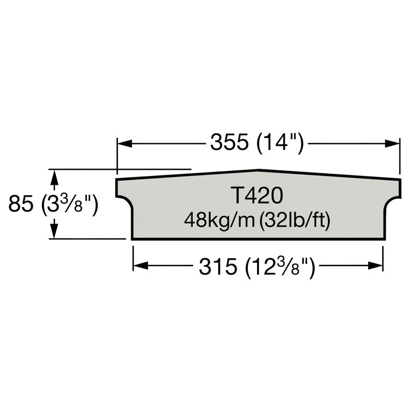 Dimensions et poids d'une poutre en acier T420 en mm et pouces, contexte décoration de jardin